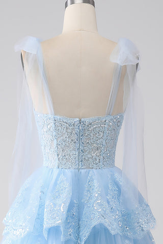 [Copy]Mermaid Silver Spaghetti Straps Corset Prom Dress with Appliques