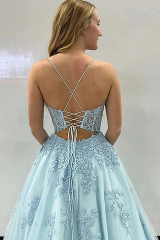 A-line Spaghetti Straps Floor Length Prom Dresses With Appliques