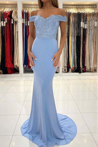 Chiffon Mermaid Off-the-Shoulder Lace Prom Dresses, Evening Dresses