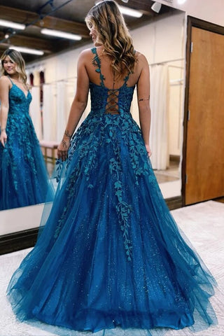 Tulle A-line Prom Dresses With Lace Appliques, Evening Dresses,