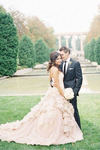 Blush Ball Gown Organza Ruffles Strapless Wedding Dresses, Bridal Gown