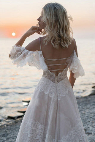 Tulle Lace Off-the-Shoulder Beach Wedding Dresses, Bridal Gown