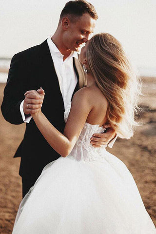 Boho Lace Bodice Sweetheart Wedding Dresses, Rustic Bridal Gown