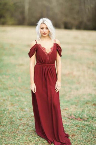 Burgundy Chiffon A-line Long Bridesmaid Dresses, Wedding Party Dress