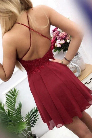 Burgunderrotes A-Linien-Heimkehrkleid mit Perlen und Spitze, Abschlusskleid