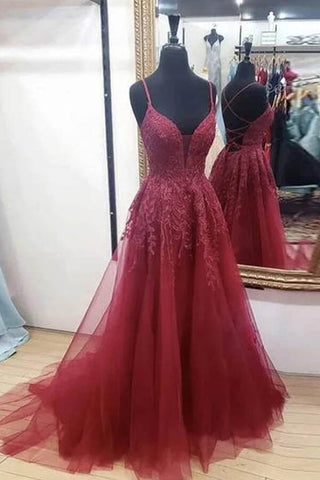 Tulle A-line Cross Back Prom Dresses With Thigh Slit, Formal Dress
