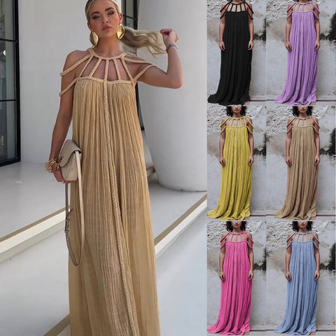 Freizeit-Kleid mit Kordelzug, mehrfarbig, für den Urlaub, locker sitzendes Modekleid