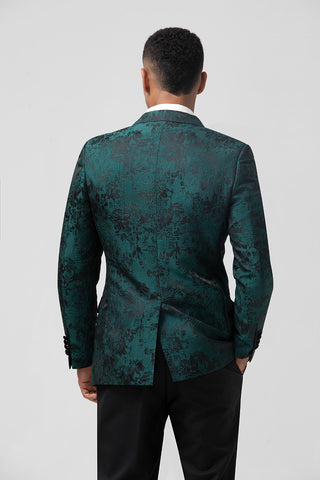 Dark Green Peak Lapel Jacquard 2 Pieces Prom Men's Suits