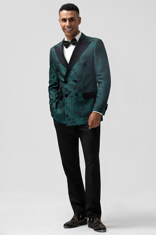 Dark Green Peak Lapel Jacquard 2 Pieces Prom Men's Suits