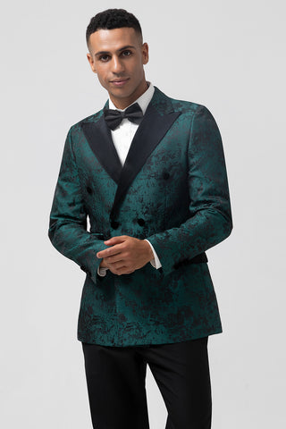 Dark Green Peak Lapel Jacquard 2 Pieces Prom Men's Suits