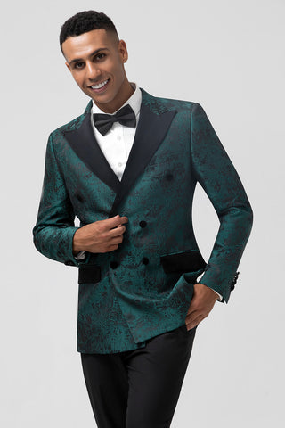 Dark Green Peak Lapel Jacquard 2 Pieces Prom Men's Suits