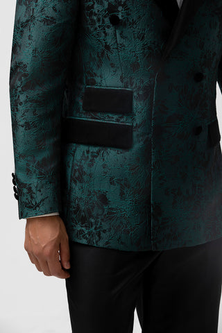 Dark Green Peak Lapel Jacquard 2 Pieces Prom Men's Suits