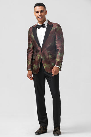 Brown Jacquard Peak Lapel 2 Pieces Men's Prom Suits