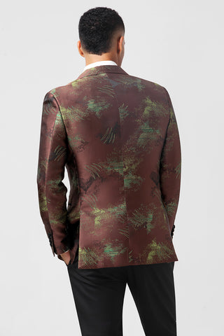 Brown Jacquard Peak Lapel 2 Pieces Men's Prom Suits
