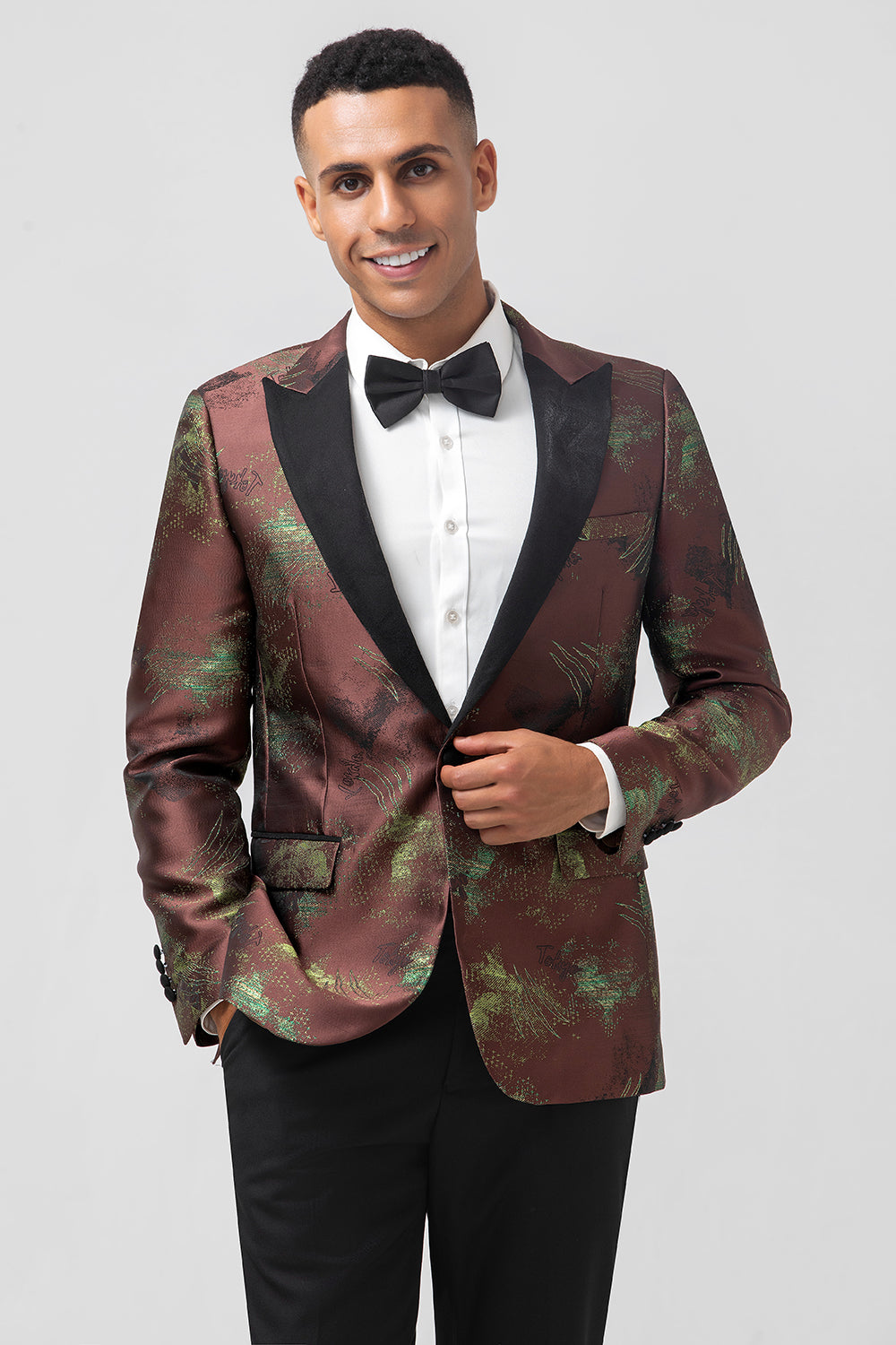 Brown Jacquard Peak Lapel 2 Pieces Men's Prom Suits