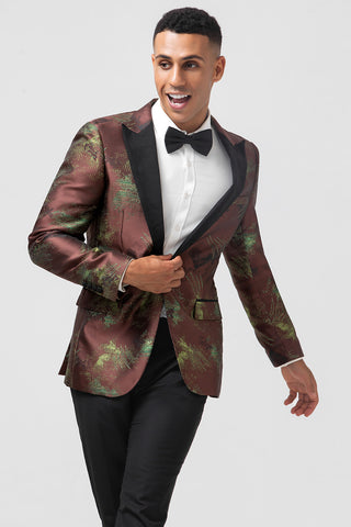 Brown Jacquard Peak Lapel 2 Pieces Men's Prom Suits