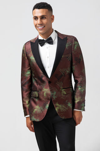 Brown Jacquard Peak Lapel 2 Pieces Men's Prom Suits