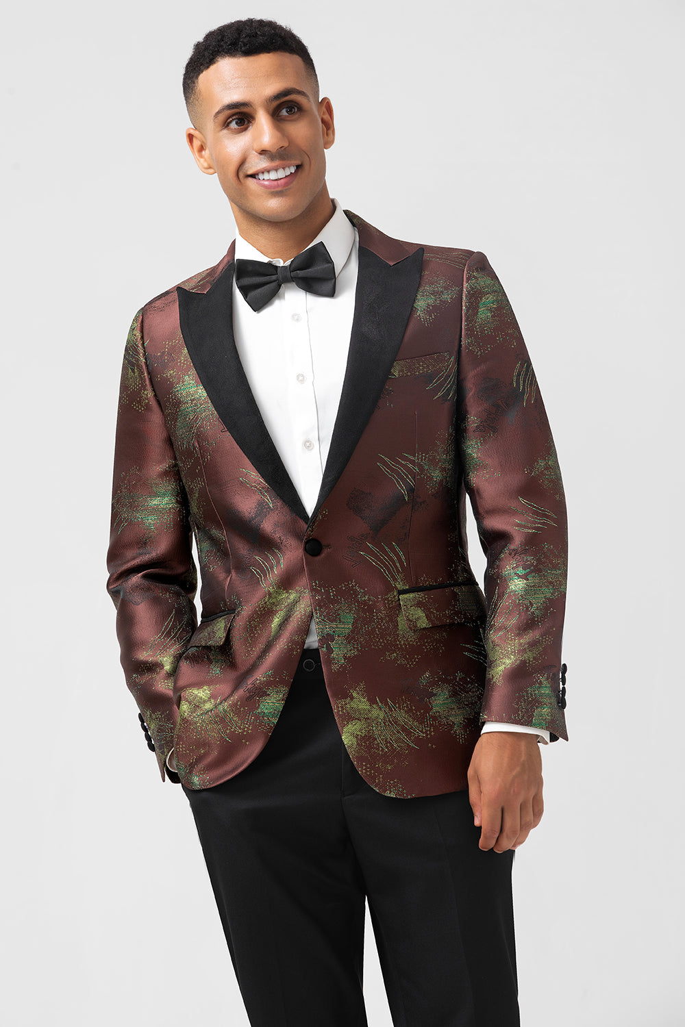 Brown Jacquard Peak Lapel 2 Pieces Men's Prom Suits