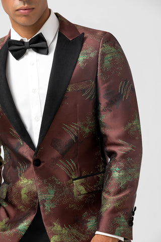 Brauner Jacquard-Ballanzug mit steigendem Revers, 2-teilig