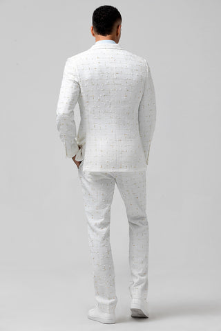 White Grid Peak Lapel Double Breasted 2 Pieces Formal Prom Men's Suits