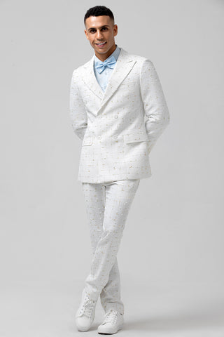 White Grid Peak Lapel Double Breasted 2 Pieces Formal Prom Men's Suits