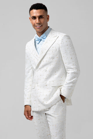 White Grid Peak Lapel Double Breasted 2 Pieces Formal Prom Men's Suits