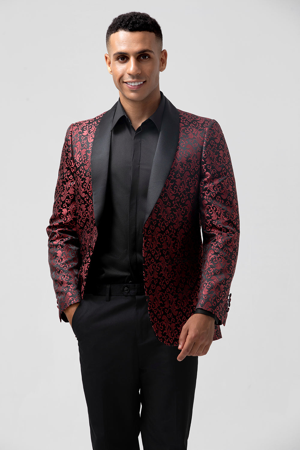 Red Jacquard Shawl Lapel 2 Pieces Prom Men's Suits