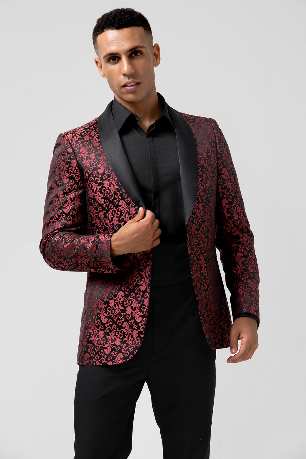 Red Jacquard Shawl Lapel 2 Pieces Prom Men's Suits