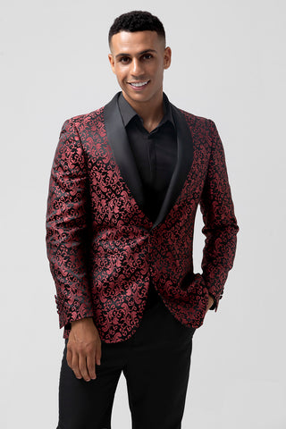 Red Jacquard Shawl Lapel 2 Pieces Prom Men's Suits