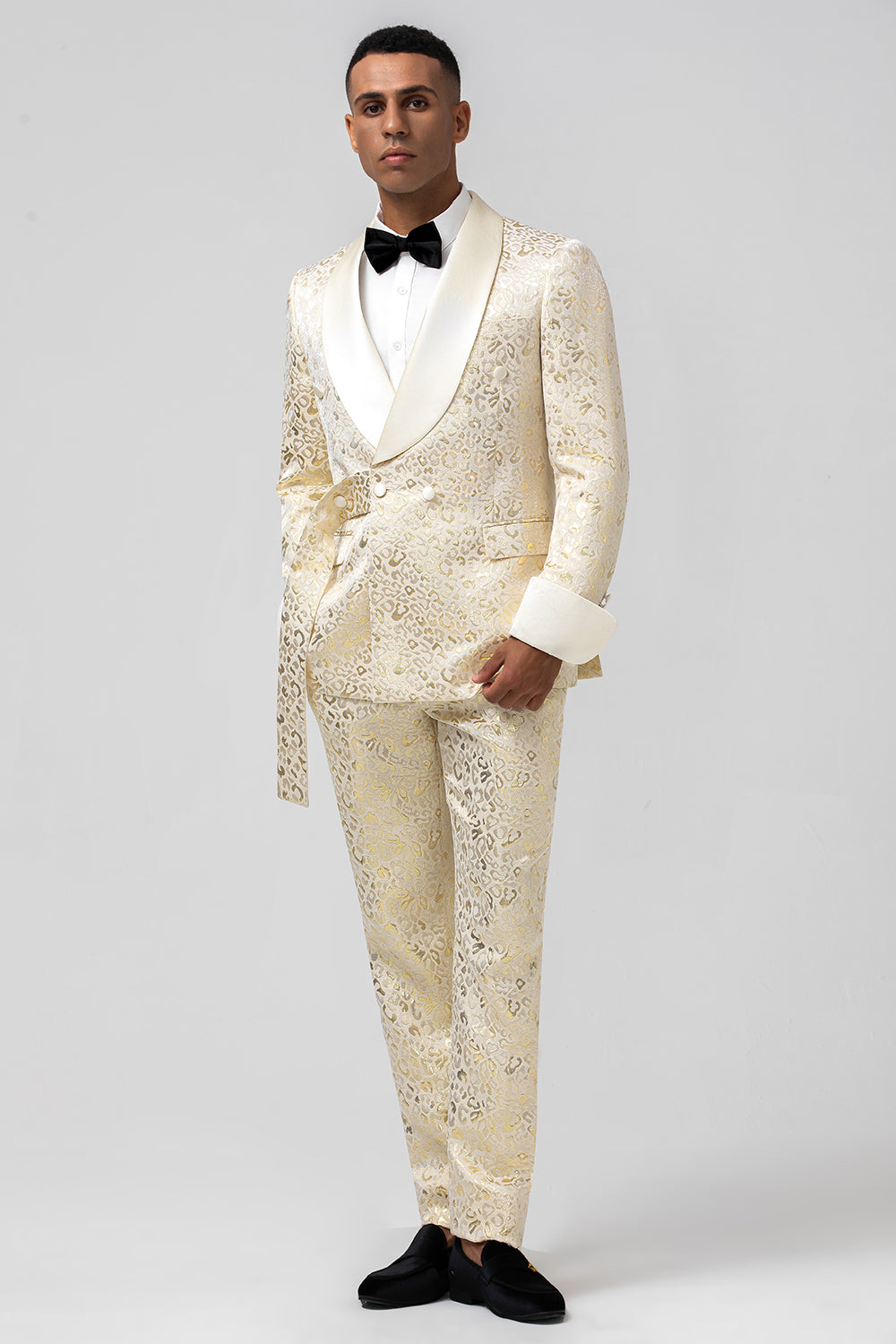 Champagne Shawl Lapel Jacquard 2 Pieces Prom Men's Suits