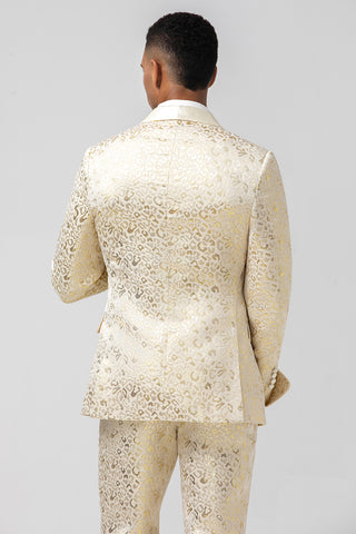 Champagne Shawl Lapel Jacquard 2 Pieces Prom Men's Suits