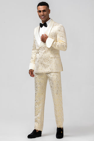 Champagne Shawl Lapel Jacquard 2 Pieces Prom Men's Suits