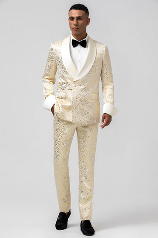 Champagne Shawl Lapel Jacquard 2 Pieces Prom Men's Suits