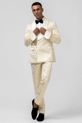 Champagne Shawl Lapel Jacquard 2 Pieces Prom Men's Suits