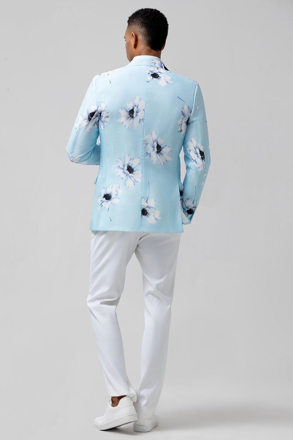 Light Blue Flower Printed Peak Lapel 2 Pieces Prom Men's Suits