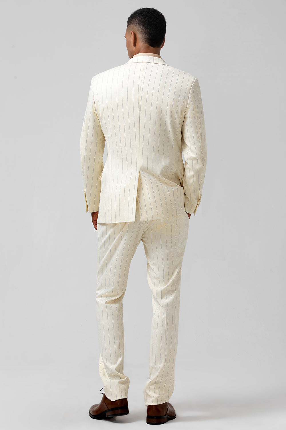 Ivory Peak Lapel Pinstripe 2 Pieces Formal Men's Suits