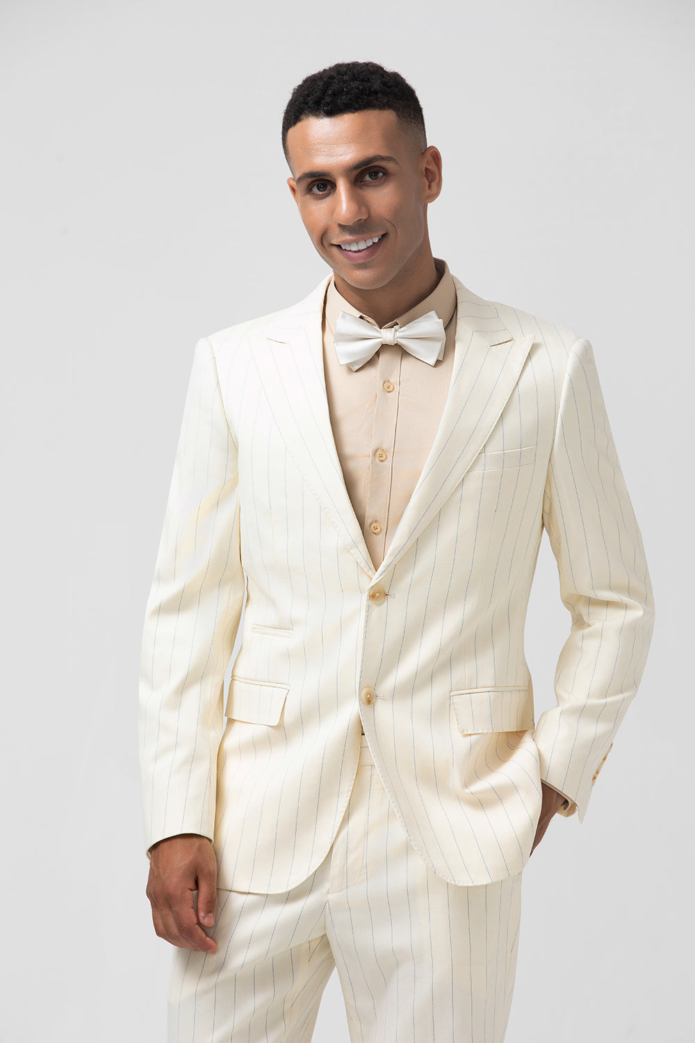 Ivory Peak Lapel Pinstripe 2 Pieces Formal Men's Suits