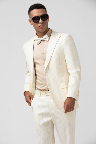Ivory Peak Lapel Pinstripe 2 Pieces Formal Men's Suits