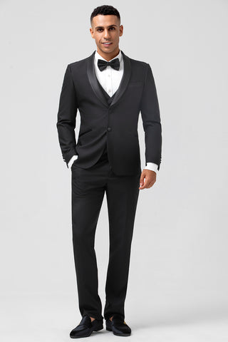 Black Shawl Lapel Slim Fit 3 Pieces Formal Prom Men's Suits