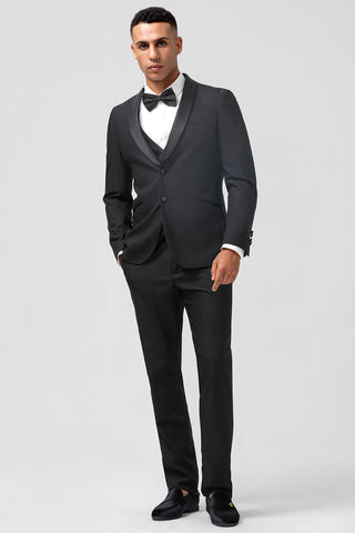 Black Shawl Lapel Slim Fit 3 Pieces Formal Prom Men's Suits