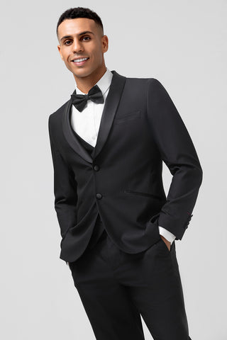 Black Shawl Lapel Slim Fit 3 Pieces Formal Prom Men's Suits
