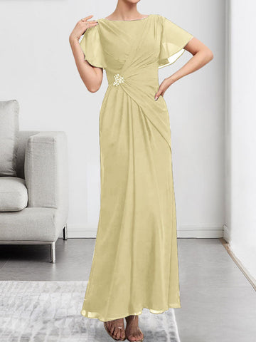 A-line Scoop Illusion Tea-Length Chiffon Lace Mother of the Bride Dress With Beading Sequins