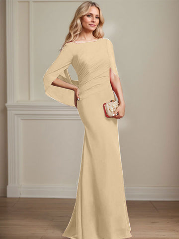 Trompete/Meerjungfrau U-Boot-Ausschnitt Bodenlang Chiffon Mutter der Braut Kleid Mit Plissee