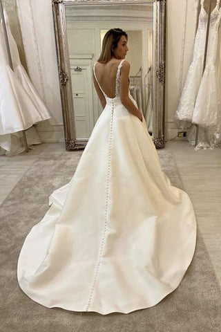 V-neck Lace Wedding Dresses Online, Cheap Unique Bridal Dresses