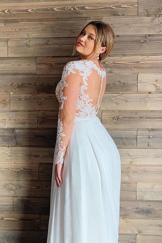 Chiffon A-line Long Sleeves Lace Appliques Plus Size Wedding Dresses