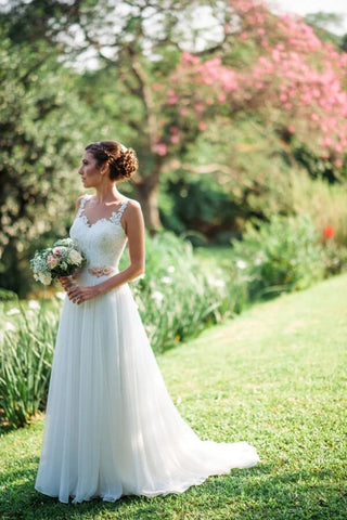 Chiffon A-Linie Herzausschnitt Strand Brautkleider Mit Spitzenapplikationen