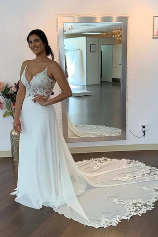 Chiffon Spaghetti Straps Lace Appliques Bohemian Wedding Dresses
