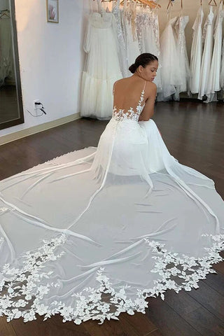 Chiffon Spaghetti Straps Lace Appliques Bohemian Wedding Dresses