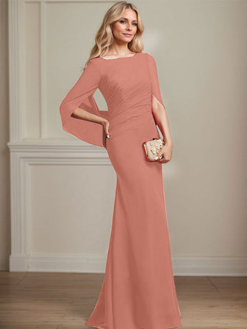 Trompete/Meerjungfrau U-Boot-Ausschnitt Bodenlang Chiffon Mutter der Braut Kleid Mit Plissee
