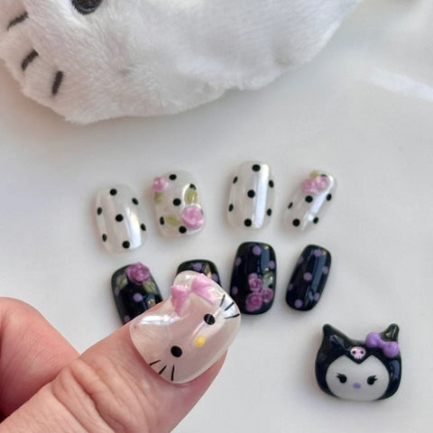 Hot SaleCute Black KittyHandmade Artificial Gel Nail Press-On Nails